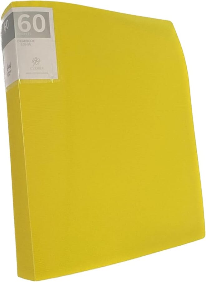 Clever 60 Crystal Clear Pockets Stripped Clear Book, A4 Size, Yellow